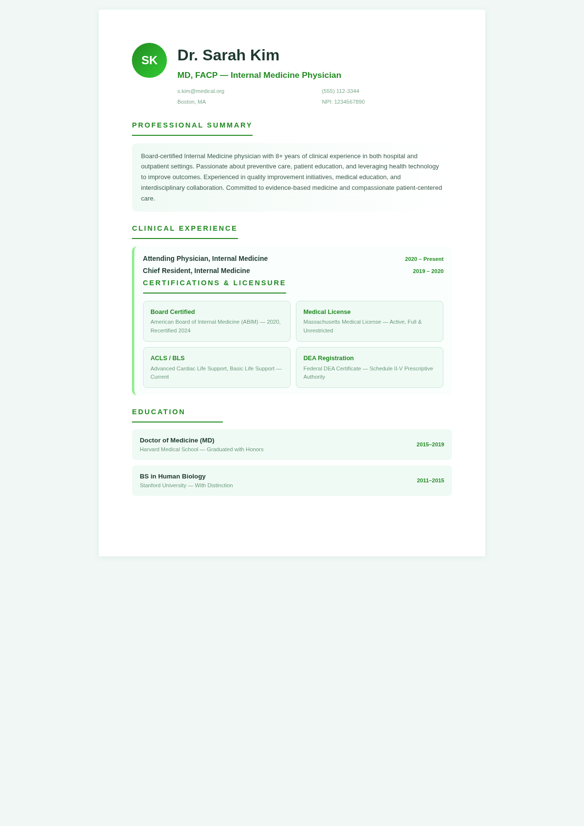 Healthcare medical simple resume